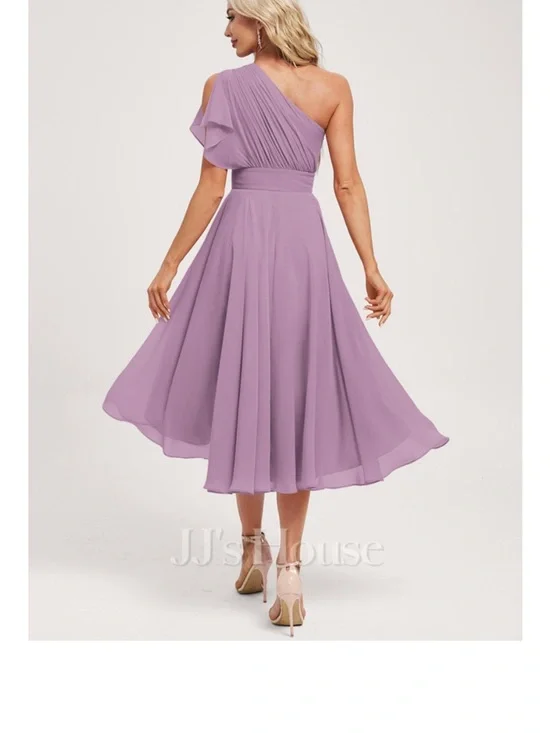 Chiffon One-Shoulder Asymmetrical Women's Dress, Size 16 - Picture 9 of 9